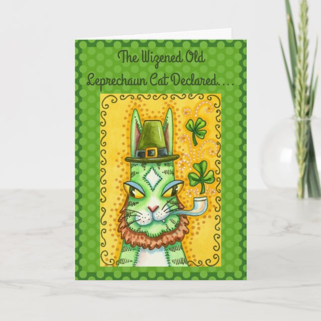 HISS N' FITZ LEPRECHAUN, ST. PADDY'S DAY FUNNY CAT HOLIDAY CARD (Front)