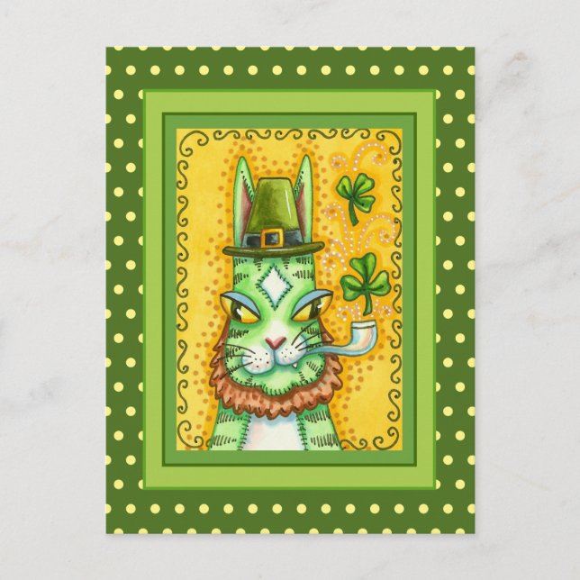 HISS N' FITZ LEPRECHAUN, ST. PADDY'S DAY FUNNY CAT POSTCARD (Front)