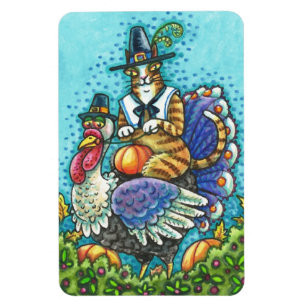 Hiss N' Fitz Pilgrim On Thanksgiving Turkey MAGNET