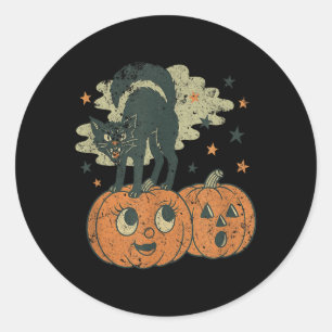 Hissing Black Cat Tee Retro Vintage Halloween Classic Round Sticker