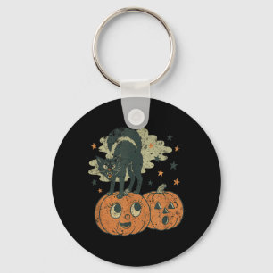 Hissing Black Cat Tee Retro Vintage Halloween Key Ring