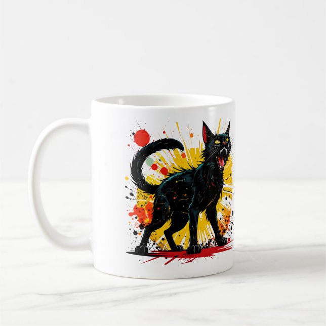 Hissing Defensive Black Cat Coffee Mug (Left)