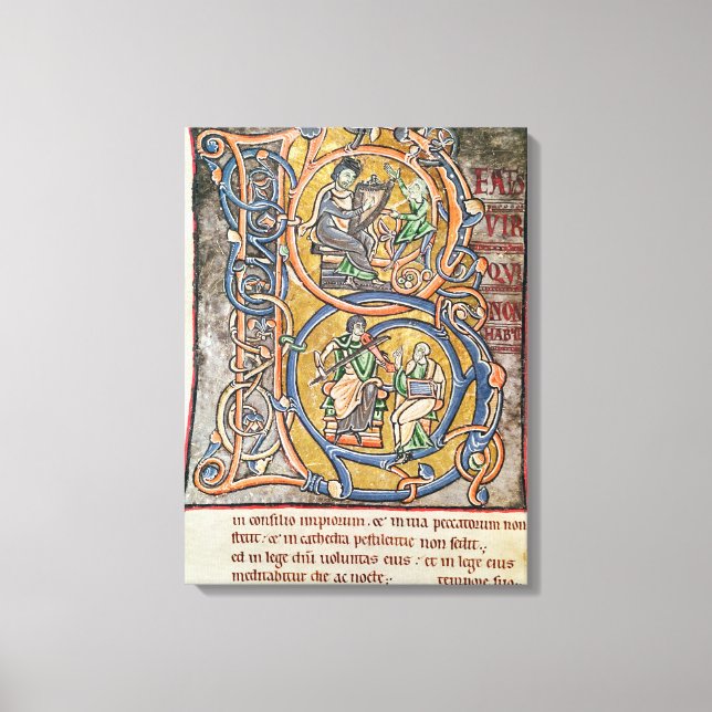 Historiated initial 'B' depicting King David Canvas Print (Front)
