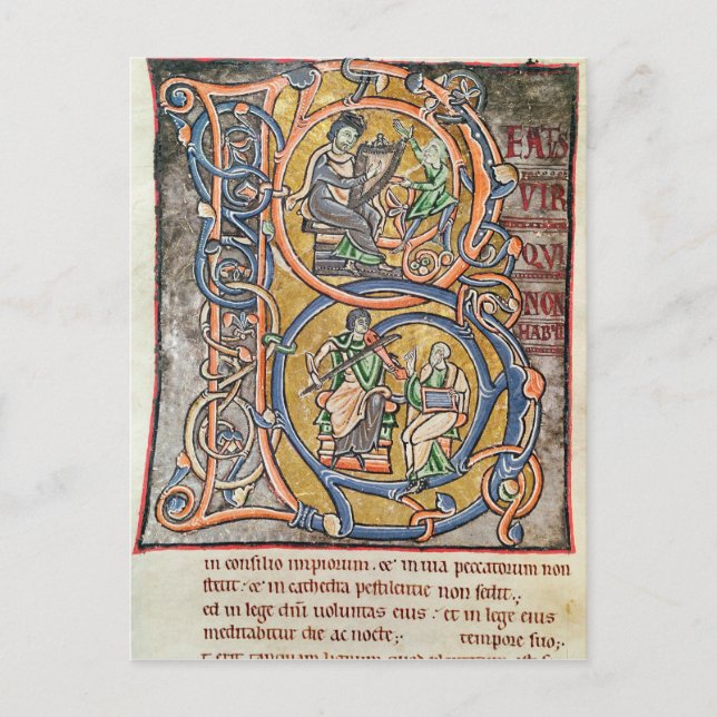 Historiated initial 'B' depicting King David Postcard (Front)