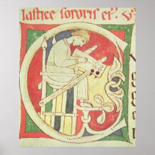 Historiated initial 'C' depicting a monk Poster