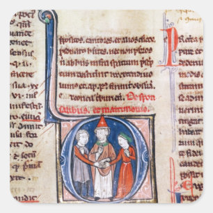Historiated initial 'D' depicting a marriage Square Sticker