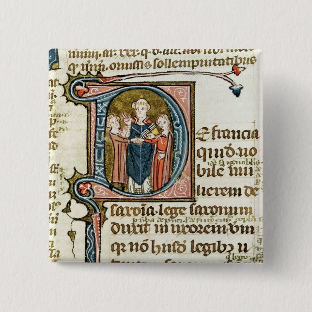 Historiated initial 'D' depicting a priest 15 Cm Square Badge (Front)