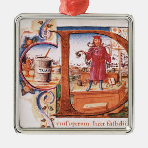 Historiated initial 'D' depicting an apothecary Metal Tree Decoration