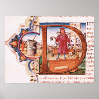 Historiated initial 'D' depicting an apothecary