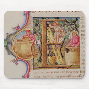 Historiated initial 'E' depicting grape picking Mouse Pad