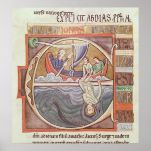 Historiated initial 'E' depicting Jonah Poster