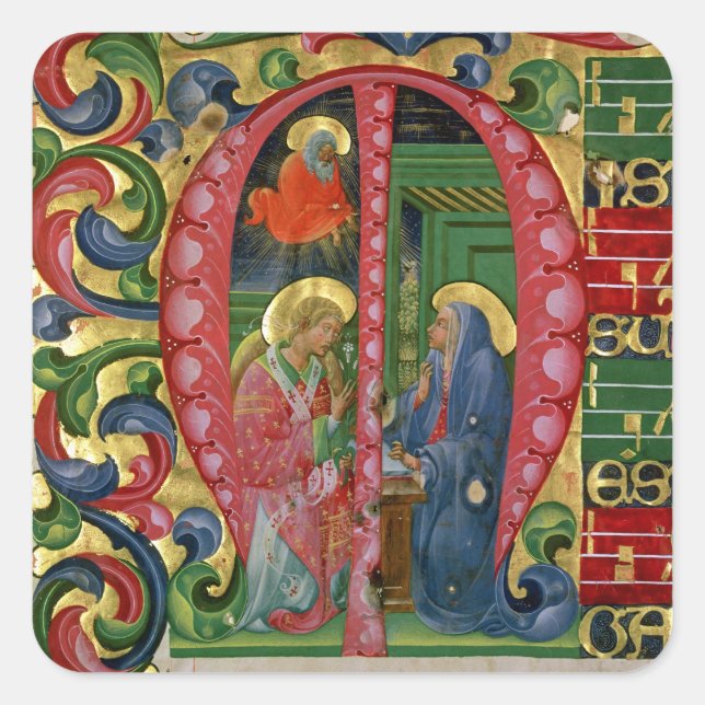 Historiated initial 'M' depicting The Annunciation Square Sticker (Front)