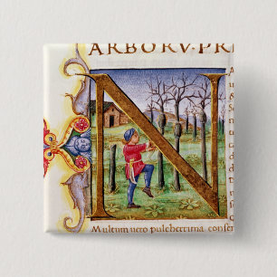 Historiated Initial 'N' 15 Cm Square Badge
