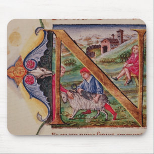 Historiated initial 'N' depicting sheep Mouse Pad