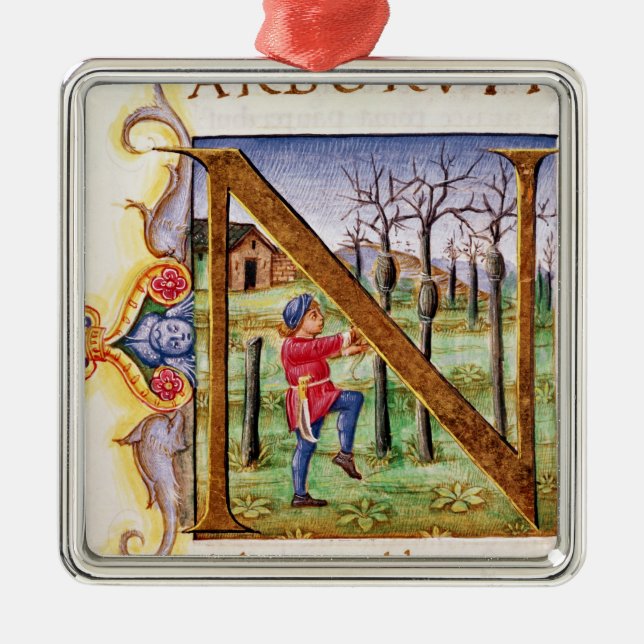 Historiated Initial 'N' Metal Tree Decoration (Front)