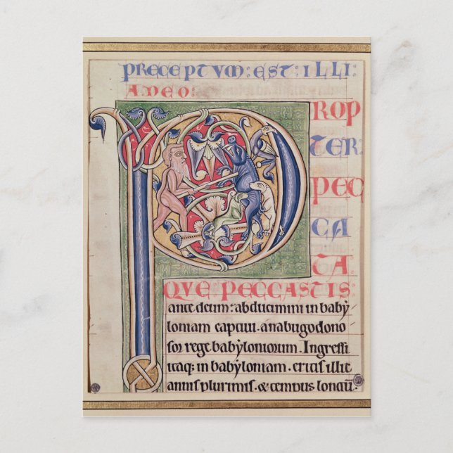 Historiated initial 'P' depicting a boar hunt Postcard (Front)