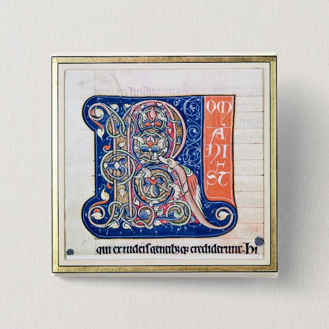 Historiated initial 'R' 2 15 Cm Square Badge (Front)