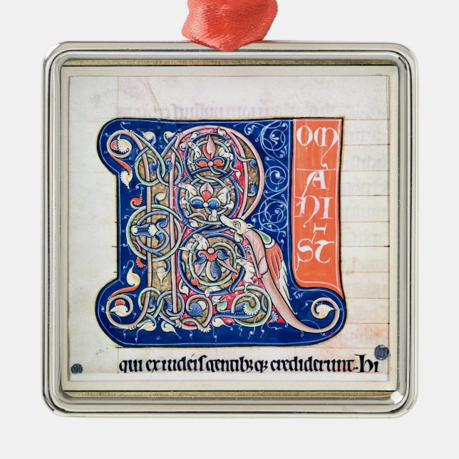 Historiated initial 'R' 2 Metal Tree Decoration (Front)