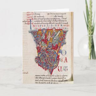 Historiated initial 'V' depicting a scene Note Card