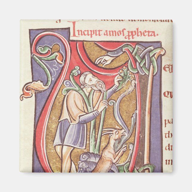 Historiated initial 'V' depicting Amos Magnet (Front)