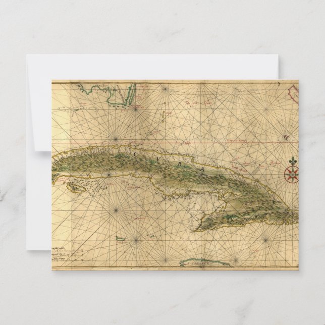 Historic 1639 Map of Cuba by Joan Vinckeboons Invitation (Front)