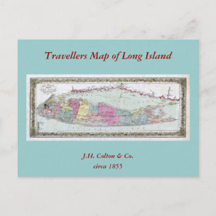 Historic 1855-1857 Travellers Map of Long Island Postcard