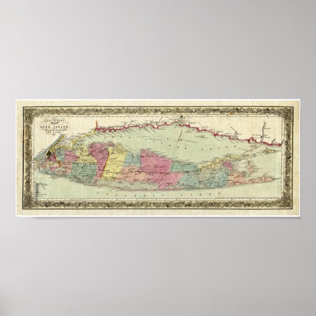 Historic 1855-1857 Travellers Map of Long Island Poster (Front)