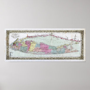 Historic 1855-1857 Travellers Map of Long Island Poster