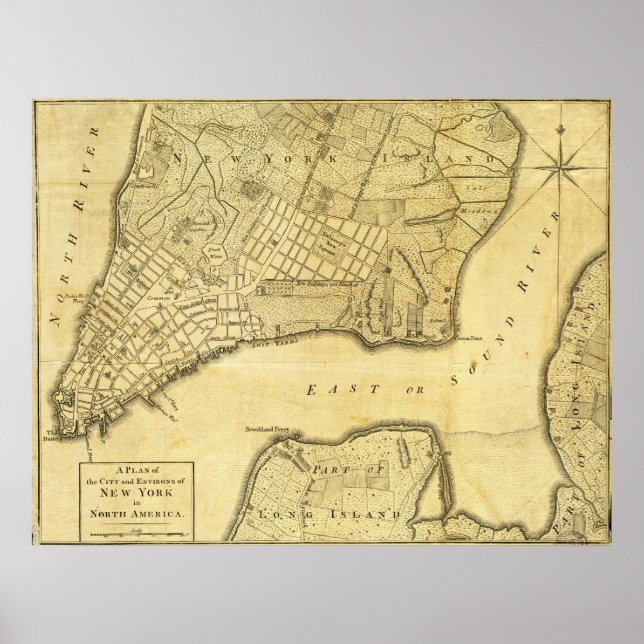 Historic American Map of New York City in 1776 Poster (Front)