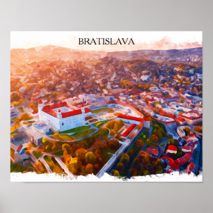 Historic Bratislava Slovakia - Watercolor Skyline  Poster