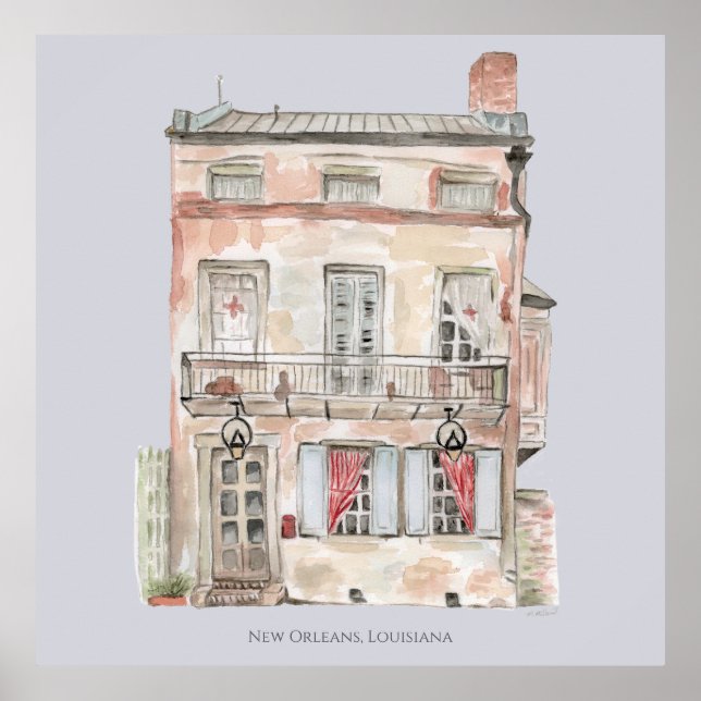Historic Building New Orleans Watercolor Poster (Front)