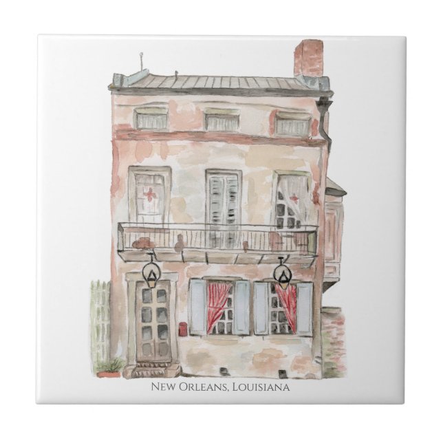 Historic Building New Orleans Watercolor Tile (Front)