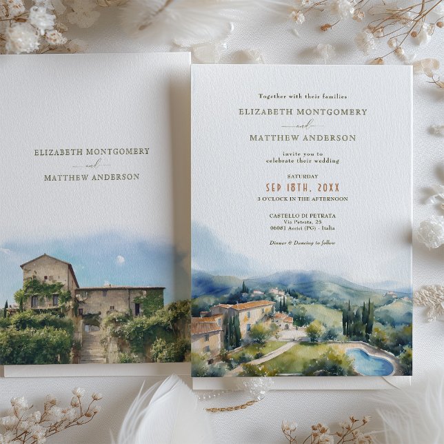 Historic Castello di Petrata Assisi Italy Wedding Invitation (Creator Uploaded)