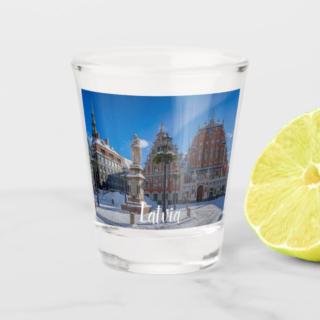 Historic city center in Riga, Latvia Shot Glass (Front)