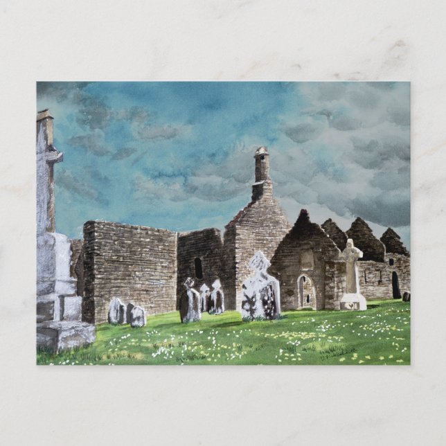 Historic Clonmacnoise Celtic Cemetery Scene Postcard (Front)