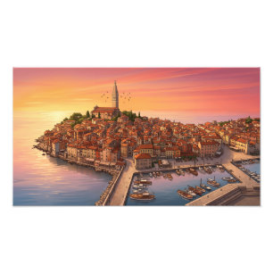 Historic Coastal City At Sunset Photo Enlargement Print