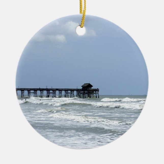 Historic Cocoa Beach Pier Ceramic Tree Decoration (Front)