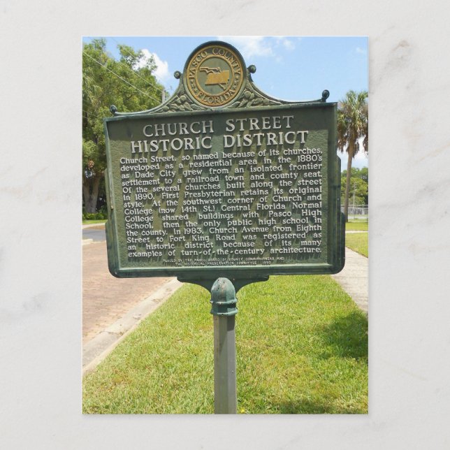 Historic District Marker Dade City Florida Postcard (Front)