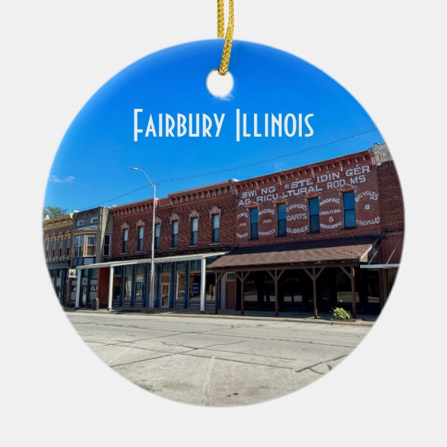 Historic Downtown Fairbury Illinois Ceramic Tree Decoration (Front)