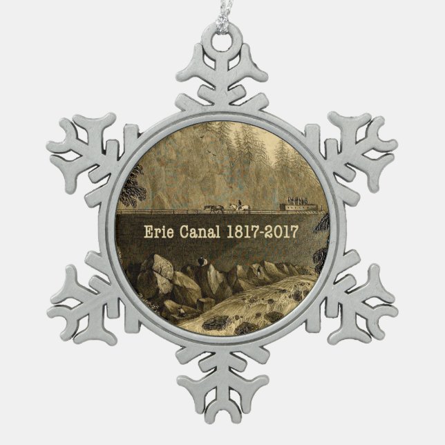 Historic Erie Canal Bicentennial Years Snowflake Pewter Christmas Ornament (Front)