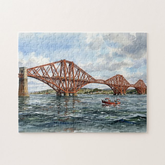 Historic Forth Rail Bridge Scotland Watercolour Jigsaw Puzzle (Horizontal)