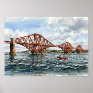 Historic Forth Rail Bridge Scotland Watercolour Poster