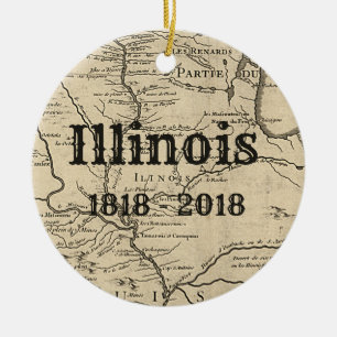 Historic Illinois Bicentennial Ceramic Tree Decoration