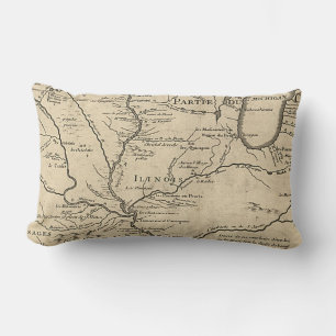 Historic Illinois Map of 1718 Lumbar Cushion