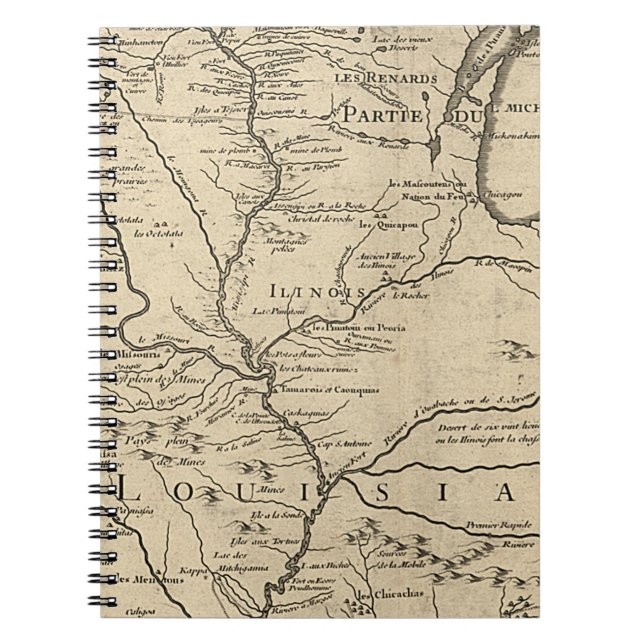 Historic Illinois Map of 1718 Notebook (Front)
