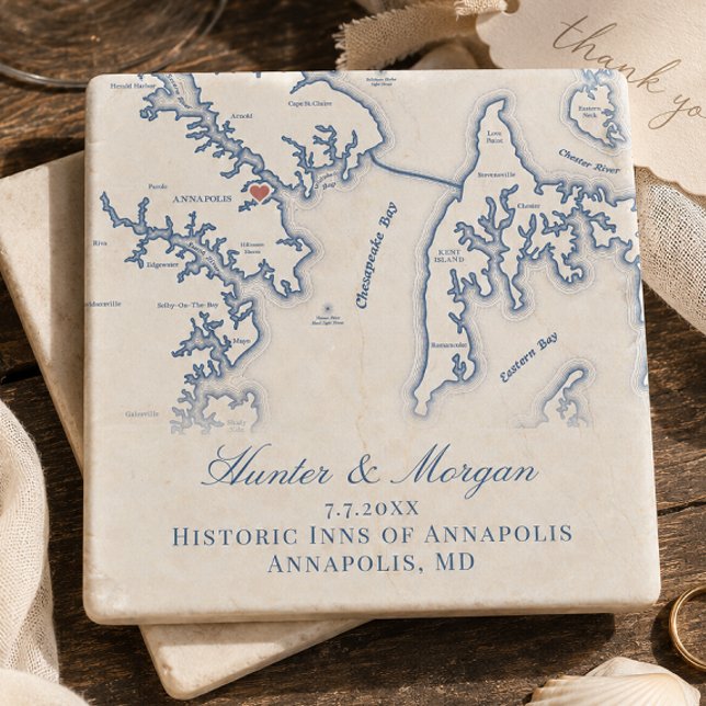 Historic Inns of Annapolis Wedding Chesapeake Map  Stone Coaster (Historic Inns of Annapolis wedding favor stone coaster or wedding gift from Coastal Map Designs)