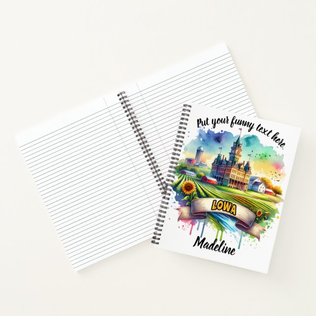 Historic Iowa building in colourful fields Notebook (Inside)