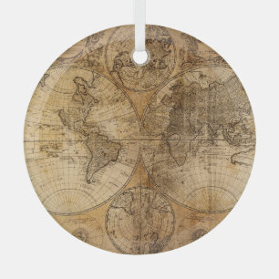 Historic Journey: 1746 World Map Glass Tree Decoration