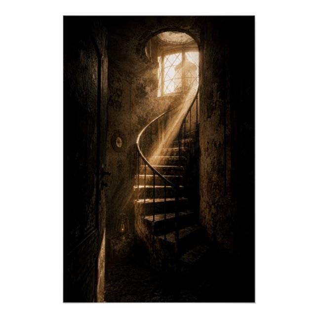 Historic Lighthouse Winding Stairs Sunbeam Print (Front)