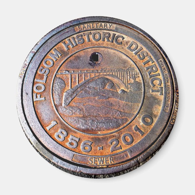 Historic Manhole Cover: Folsom, California Magnet (Front)